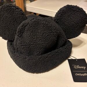 Disney Black Fleece Mickey Mouse Ears Hat. Sherpa. Cake worthy